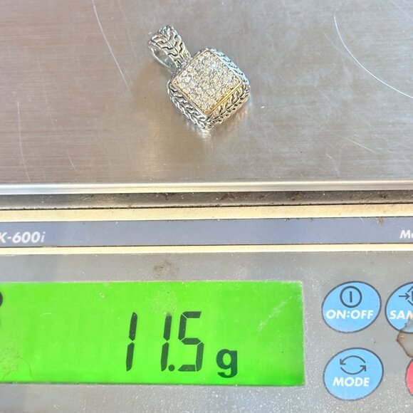 Silver Plated Cubic Zirconia Pavé Set Etched Design Border Pendant Size 1.25" - Picture 10 of 11